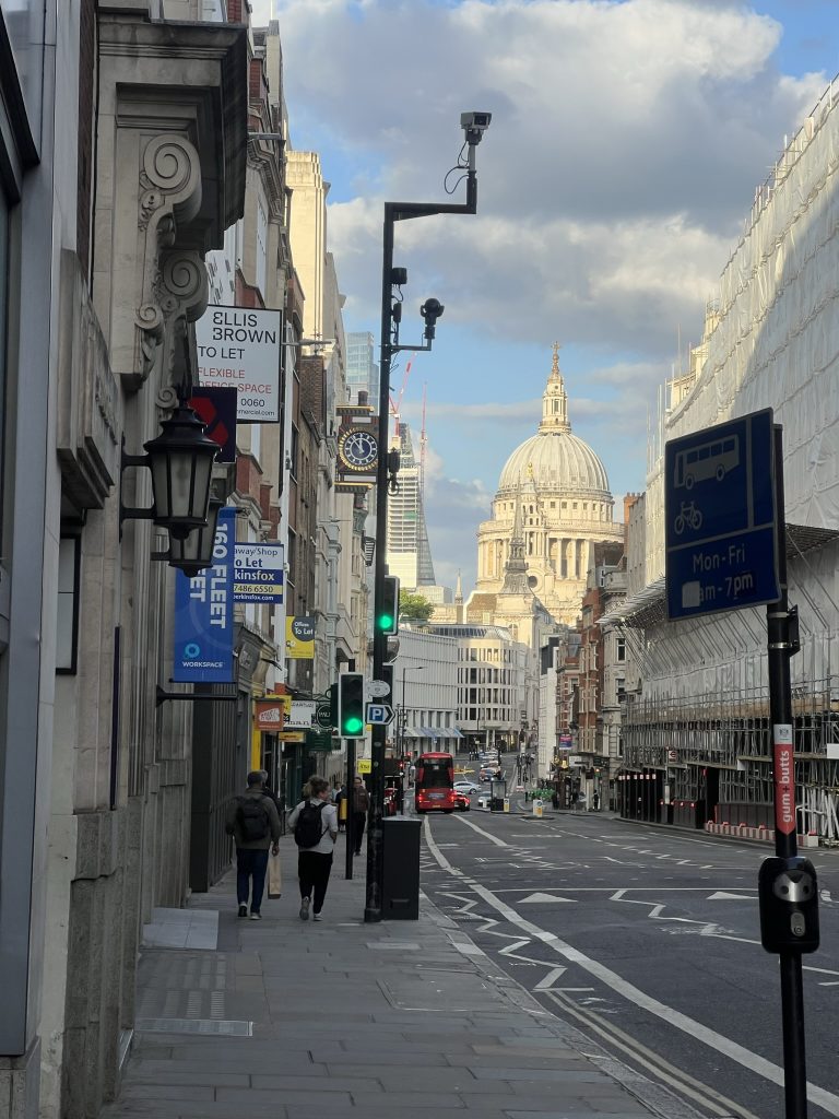 View from London street looking up towards St. Paul's Cathedral