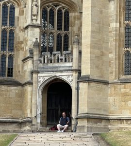 Kenny sitting patiently on the steps to St. George's Chapel waiting for Evensong service.